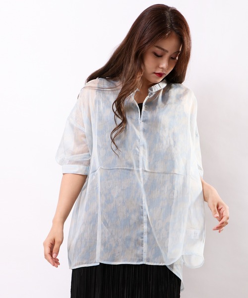 Wordtrobe(ワードトローブ)の「【wordtorobe】バンドカラーキーネックオーガンジーシアーブラウス(シャツ/ブラウス・レディース・ブルー/グリーン・FREE)」の16枚目の写真