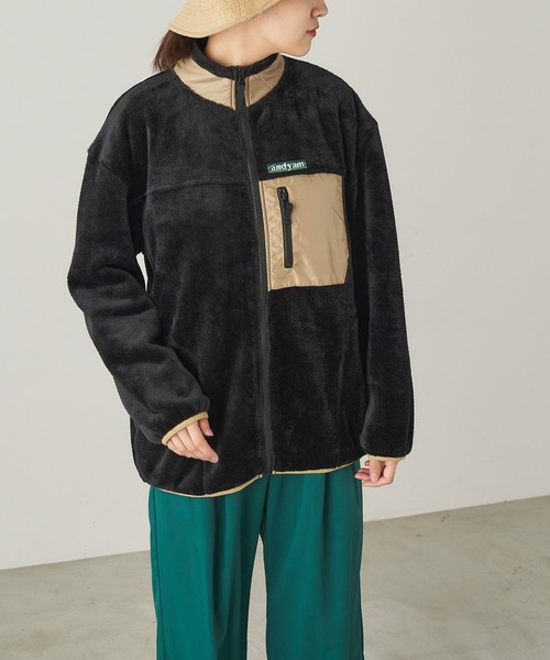 ＆yam（アンドヤム）の「両面シャギーフリースジップブルゾン【親子お揃い/リンクコーデ】（ブルゾン・レディース・ブラック/ベージュ/パープル・FREE）」の4枚目の写真