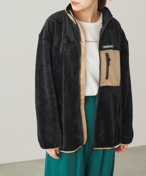 ＆yam（アンドヤム）の「両面シャギーフリースジップブルゾン【親子お揃い/リンクコーデ】（ブルゾン・レディース・ブラック/ベージュ/パープル・FREE）」の6枚目の写真