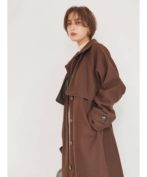 COTORICA（コトリカ）の「フェイクウールパイピングコート（ステンカラーコート・レディース・ブラウン/ベージュ・FREE）」の5枚目の写真