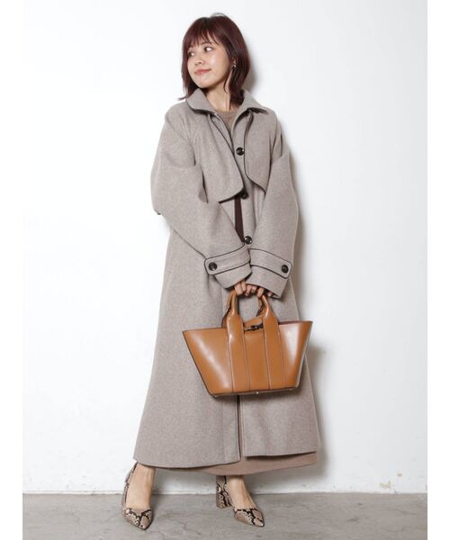 COTORICA（コトリカ）の「フェイクウールパイピングコート（ステンカラーコート・レディース・ブラウン/ベージュ・FREE）」の14枚目の写真