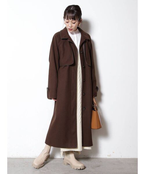COTORICA（コトリカ）の「フェイクウールパイピングコート（ステンカラーコート・レディース・ブラウン/ベージュ・FREE）」の10枚目の写真
