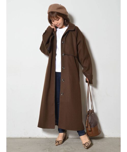 COTORICA（コトリカ）の「フェイクウールパイピングコート（ステンカラーコート・レディース・ブラウン/ベージュ・FREE）」の12枚目の写真