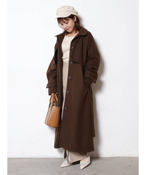 COTORICA(コトリカ)の「フェイクウールパイピングコート(ステンカラーコート・レディース・ブラウン/ベージュ・FREE)」の8枚目の写真
