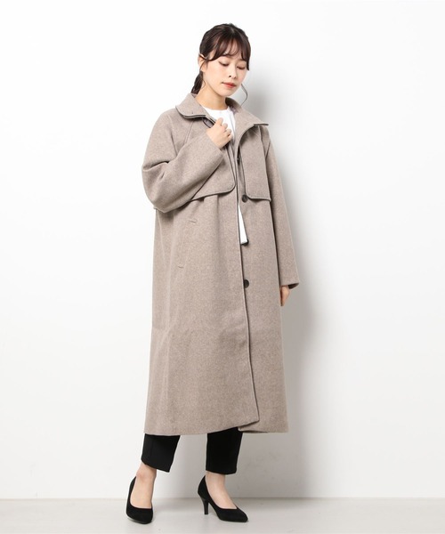 COTORICA（コトリカ）の「フェイクウールパイピングコート（ステンカラーコート・レディース・ブラウン/ベージュ・FREE）」の2枚目の写真