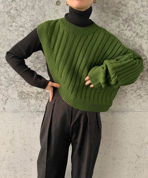 select MOCA by son（セレクトモカバイソン）の「2022 AW リブ編みワンショルダーニット（ニット/セーター・レディース・ブラック/ライトベージュ/アイボリー/グリーン・FREE）」の22枚目の写真