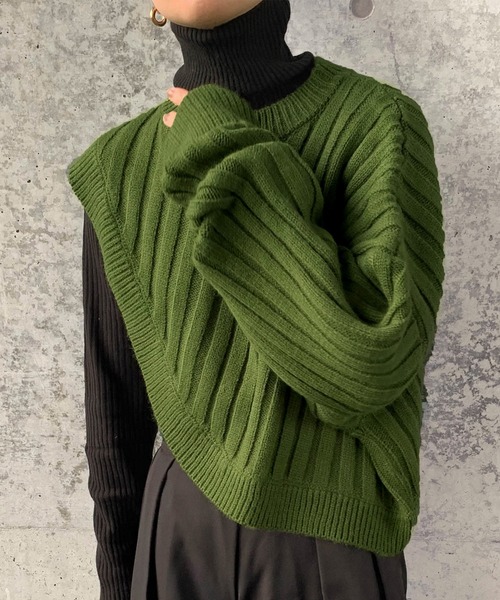 select MOCA by son（セレクトモカバイソン）の「2022 AW リブ編みワンショルダーニット（ニット/セーター・レディース・ブラック/ライトベージュ/アイボリー/グリーン・FREE）」の21枚目の写真