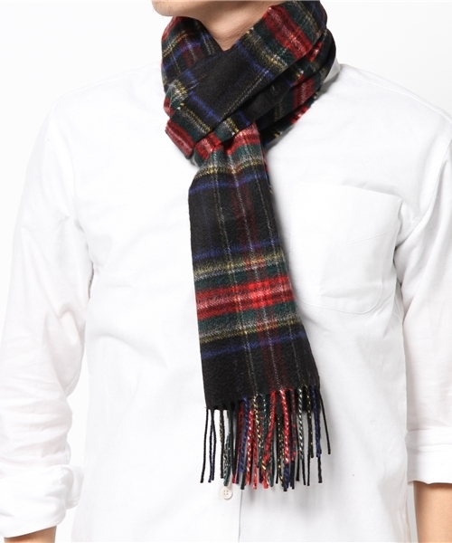 Johnstons of Elgin（ジョンストンズオブエルガン）の「JOHNSTONS: カシミヤ チェック マフラー（マフラー・メンズ・ホワイト/グレー/チャコールグレー/カーキ/レッド/ネイビー・ONE SIZE）」の7枚目の写真