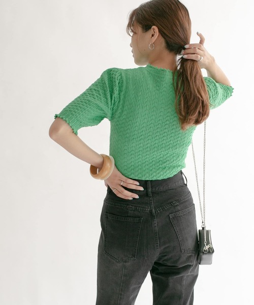 KBF（ケイビーエフ）の「柄編みコンパクトニット（ニット/セーター・レディース・ブラック/グリーン/アイボリー・ONE）」の3枚目の写真