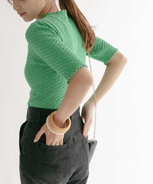 KBF（ケイビーエフ）の「柄編みコンパクトニット（ニット/セーター・レディース・ブラック/グリーン/アイボリー・ONE）」の5枚目の写真