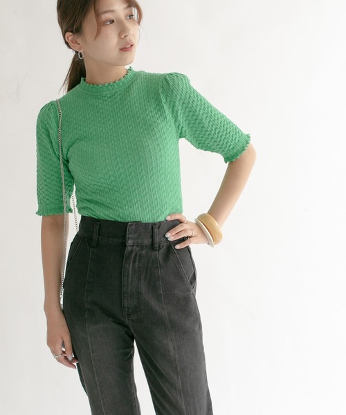 KBF（ケイビーエフ）の「柄編みコンパクトニット（ニット/セーター・レディース・ブラック/グリーン/アイボリー・ONE）」の6枚目の写真