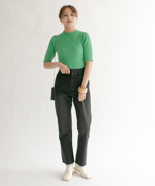 KBF（ケイビーエフ）の「柄編みコンパクトニット（ニット/セーター・レディース・ブラック/グリーン/アイボリー・ONE）」の7枚目の写真