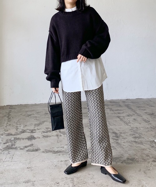 LIAN（リアン）の「クロップドカラーニット（ニット/セーター・レディース・オフホワイト/ブラック/ミックスグレー/グリーン/オレンジ/イエロー/ピンク/ブルー・FREE）」の22枚目の写真