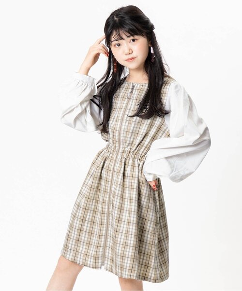 algy（アルジー）の「シャツ袖ドッキングワンピ（ワンピース・キッズ・ブラック/ブラウン/ベージュ・X-SMALL/XX-SMALL/SMALL/MEDIUM）」の3枚目の写真