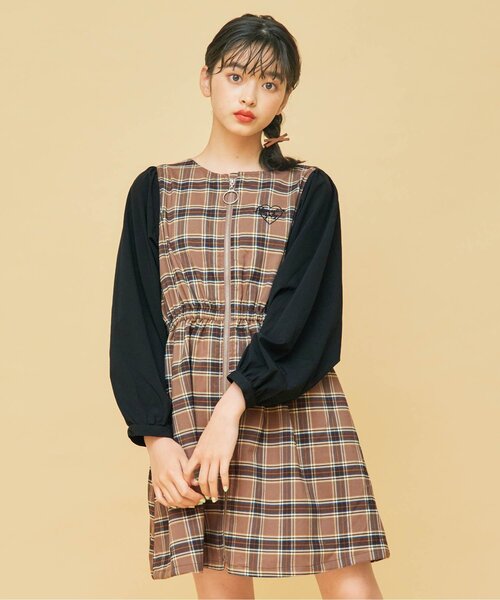 algy（アルジー）の「シャツ袖ドッキングワンピ（ワンピース・キッズ・ブラック/ブラウン/ベージュ・X-SMALL/XX-SMALL/SMALL/MEDIUM）」の2枚目の写真