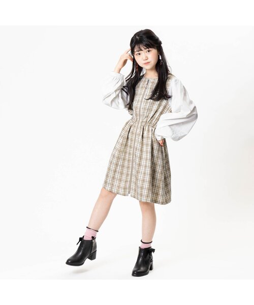 algy（アルジー）の「シャツ袖ドッキングワンピ（ワンピース・キッズ・ブラック/ブラウン/ベージュ・X-SMALL/XX-SMALL/SMALL/MEDIUM）」の11枚目の写真