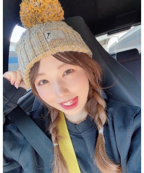 14+(イチヨンプラス)の「イタリア糸ポン付きニット帽(ニットキャップ/ビーニー・レディース・イエロー/ワインレッド/レッド/ネイビー/アイボリー/グレー/ブラウン/ブルー/ブラック・FREE)」の11枚目の写真