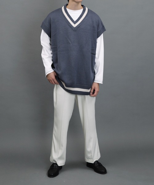 air tokyo sellection(エアートウキョウセレクション)の「【ユニセックスで着用可能】アクリル バルキー チルデン ニットベスト(ベスト・メンズ・チャコールグレー/オフホワイト/サックスブルー・MEDIUM/LARGE/X-LARGE)」の10枚目の写真