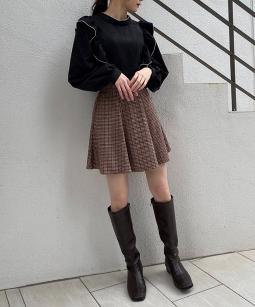 one after another NICE CLAUP（ワンアフターアナザーナイスクラップ）の「前後2Wayで着こなしの幅が広がる！配色ピコレースフリルブラウス（シャツ/ブラウス・レディース・アイボリー/ブラック/グレイッシュベージュ・FREE）」の22枚目の写真