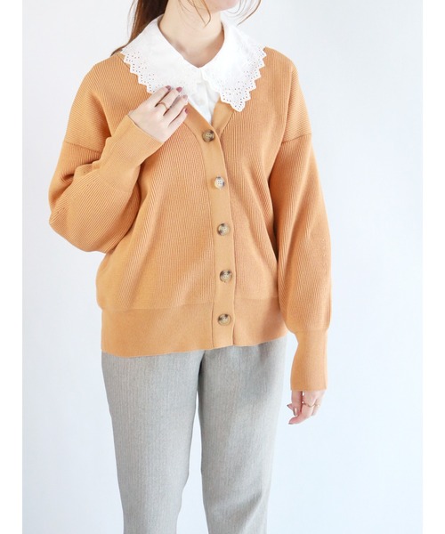 Te chichi（テチチ）の「畔編みVネックカーディガン（カーディガン/ボレロ・レディース・ブラック/オフホワイト/オレンジ・ﾌﾘ-）」の3枚目の写真