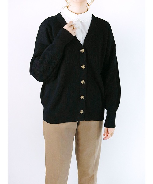 Te chichi（テチチ）の「畔編みVネックカーディガン（カーディガン/ボレロ・レディース・ブラック/オフホワイト/オレンジ・ﾌﾘ-）」の2枚目の写真