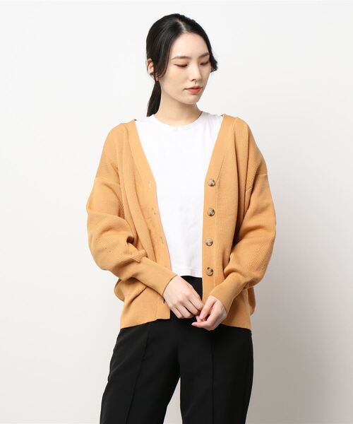 Te chichi（テチチ）の「畔編みVネックカーディガン（カーディガン/ボレロ・レディース・ブラック/オフホワイト/オレンジ・ﾌﾘ-）」の6枚目の写真