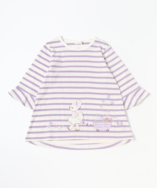 KP（ケーピー）の「【日本製】mimiちゃんアップリケ刺しゅうの7分袖ボーダーＴシャツ(100-130cm)（Tシャツ/カットソー・キッズ・パープル/ピンク・110cm/100cm/120cm/130cm）」の2枚目の写真