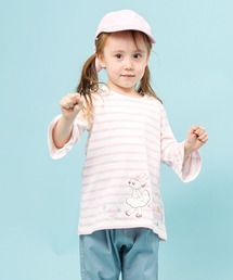 KP | 【日本製】mimiちゃんアップリケ刺しゅうの7分袖ボーダーＴシャツ(100-130cm)(Tシャツ/カットソー)