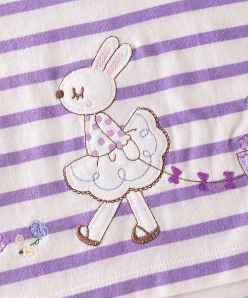 KP（ケーピー）の「【日本製】mimiちゃんアップリケ刺しゅうの7分袖ボーダーＴシャツ(100-130cm)（Tシャツ/カットソー・キッズ・パープル/ピンク・110cm/100cm/120cm/130cm）」の10枚目の写真
