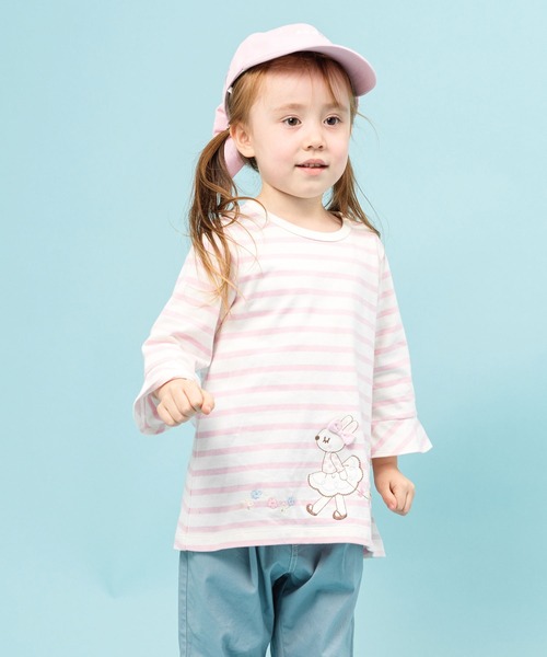 KP（ケーピー）の「【日本製】mimiちゃんアップリケ刺しゅうの7分袖ボーダーＴシャツ(100-130cm)（Tシャツ/カットソー・キッズ・パープル/ピンク・110cm/100cm/120cm/130cm）」の16枚目の写真