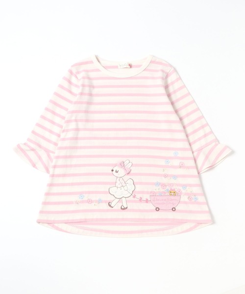 KP（ケーピー）の「【日本製】mimiちゃんアップリケ刺しゅうの7分袖ボーダーＴシャツ(100-130cm)（Tシャツ/カットソー・キッズ・パープル/ピンク・110cm/100cm/120cm/130cm）」の17枚目の写真