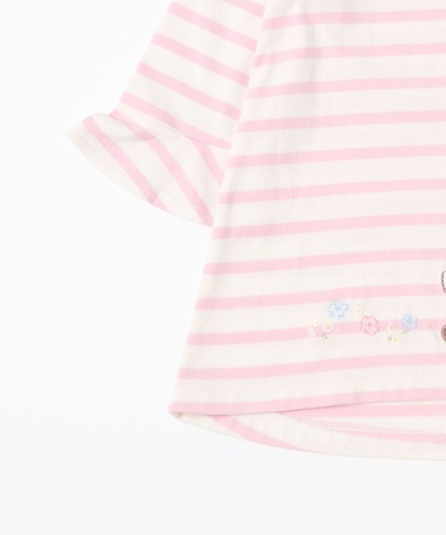 KP（ケーピー）の「【日本製】mimiちゃんアップリケ刺しゅうの7分袖ボーダーＴシャツ(100-130cm)（Tシャツ/カットソー・キッズ・パープル/ピンク・110cm/100cm/120cm/130cm）」の3枚目の写真