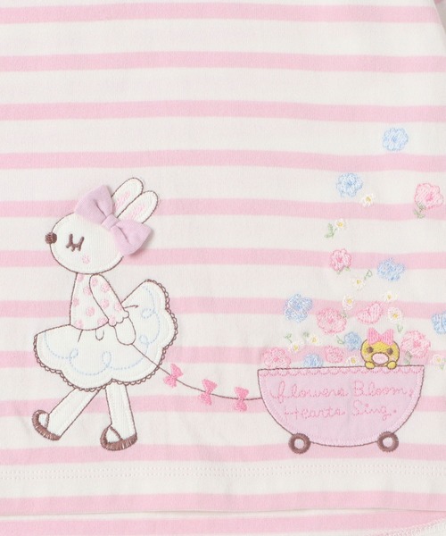 KP（ケーピー）の「【日本製】mimiちゃんアップリケ刺しゅうの7分袖ボーダーＴシャツ(100-130cm)（Tシャツ/カットソー・キッズ・パープル/ピンク・110cm/100cm/120cm/130cm）」の4枚目の写真
