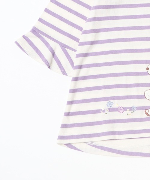 KP（ケーピー）の「【日本製】mimiちゃんアップリケ刺しゅうの7分袖ボーダーＴシャツ(100-130cm)（Tシャツ/カットソー・キッズ・パープル/ピンク・110cm/100cm/120cm/130cm）」の5枚目の写真