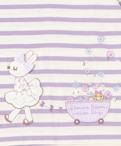 KP（ケーピー）の「【日本製】mimiちゃんアップリケ刺しゅうの7分袖ボーダーＴシャツ(100-130cm)（Tシャツ/カットソー・キッズ・パープル/ピンク・110cm/100cm/120cm/130cm）」の6枚目の写真
