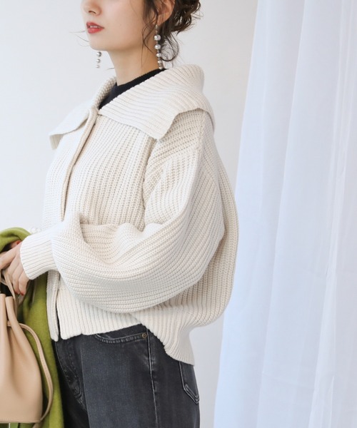 frames RAY CASSIN（フレームスレイカズン）の「【WEB限定】BIGカラー片畦2WAYニットカーディガン（カーディガン/ボレロ・レディース・ホワイト/ブラック/ターコイズブルー/オレンジ・FREE）」の2枚目の写真