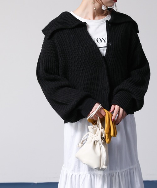 frames RAY CASSIN（フレームスレイカズン）の「【WEB限定】BIGカラー片畦2WAYニットカーディガン（カーディガン/ボレロ・レディース・ホワイト/ブラック/ターコイズブルー/オレンジ・FREE）」の3枚目の写真