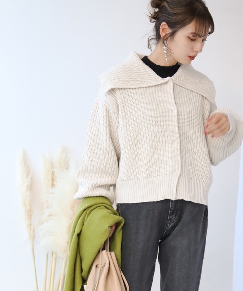 frames RAY CASSIN（フレームスレイカズン）の「【WEB限定】BIGカラー片畦2WAYニットカーディガン（カーディガン/ボレロ・レディース・ホワイト/ブラック/ターコイズブルー/オレンジ・FREE）」の18枚目の写真