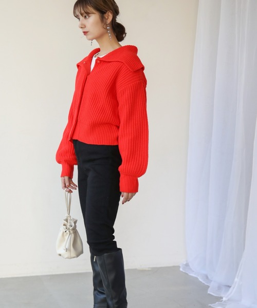 frames RAY CASSIN（フレームスレイカズン）の「【WEB限定】BIGカラー片畦2WAYニットカーディガン（カーディガン/ボレロ・レディース・ホワイト/ブラック/ターコイズブルー/オレンジ・FREE）」の11枚目の写真