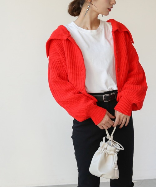 frames RAY CASSIN（フレームスレイカズン）の「【WEB限定】BIGカラー片畦2WAYニットカーディガン（カーディガン/ボレロ・レディース・ホワイト/ブラック/ターコイズブルー/オレンジ・FREE）」の16枚目の写真