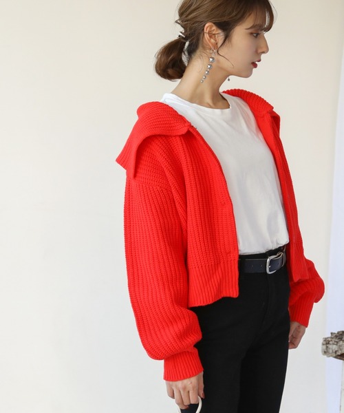 frames RAY CASSIN（フレームスレイカズン）の「【WEB限定】BIGカラー片畦2WAYニットカーディガン（カーディガン/ボレロ・レディース・ホワイト/ブラック/ターコイズブルー/オレンジ・FREE）」の21枚目の写真