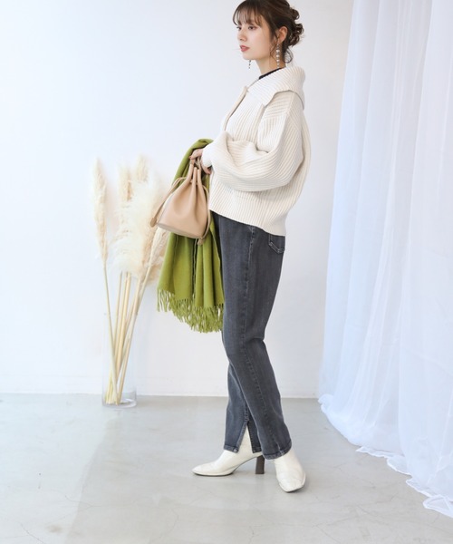 frames RAY CASSIN（フレームスレイカズン）の「【WEB限定】BIGカラー片畦2WAYニットカーディガン（カーディガン/ボレロ・レディース・ホワイト/ブラック/ターコイズブルー/オレンジ・FREE）」の10枚目の写真