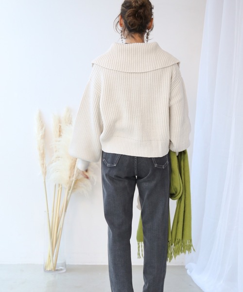 frames RAY CASSIN（フレームスレイカズン）の「【WEB限定】BIGカラー片畦2WAYニットカーディガン（カーディガン/ボレロ・レディース・ホワイト/ブラック/ターコイズブルー/オレンジ・FREE）」の14枚目の写真