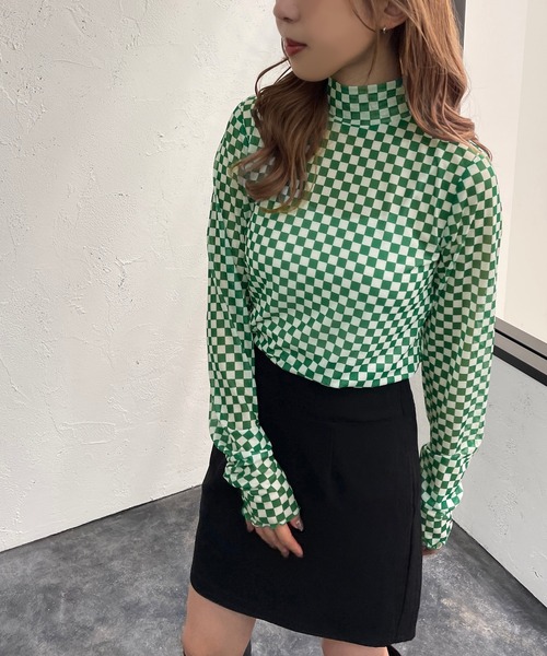 apres jour mignon（アプレジュールミニョン）の「チェッカーフラッグインナー【ZOZOTOWN限定アイテム】（その他トップス・レディース・ブラック/オレンジ/グリーン・フリー/X-LARGE）」の9枚目の写真