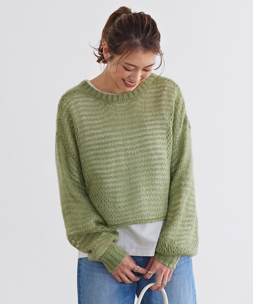 KOBE LETTUCE(コウベレタス)の「前後2way透かし編みニットカーディガン(カーディガン/ボレロ・レディース・ベージュ系/グリーン/レッド・FREE)」の2枚目の写真