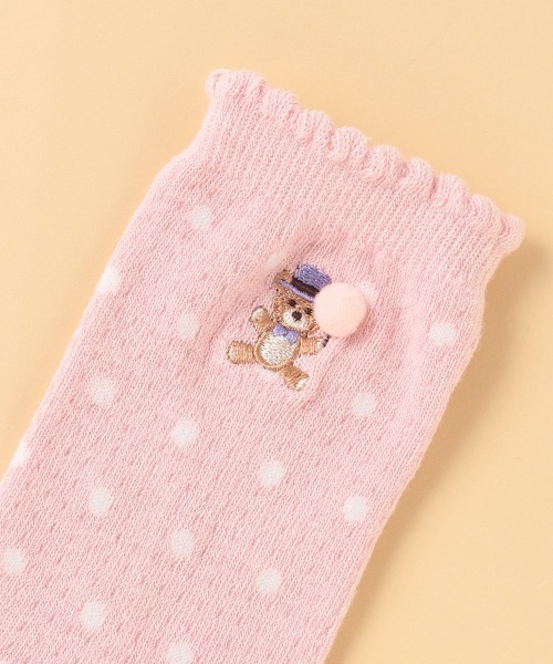 kladskap（クレードスコープ）の「クマ刺しゅうクルーソックス（ソックス/靴下・キッズ・レモンイエロー/ライトピンク・M/S/SS/L）」の4枚目の写真