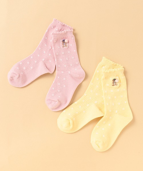 kladskap（クレードスコープ）の「クマ刺しゅうクルーソックス（ソックス/靴下・キッズ・レモンイエロー/ライトピンク・M/S/SS/L）」の7枚目の写真