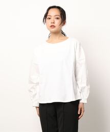 Samansa Mos2 blue | 袖布帛ドッキングプルオーバー(Tシャツ/カットソー)