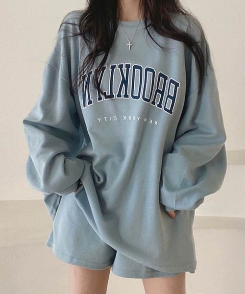 Dalfwin（ダールフィン）の「韓国ファッションBROOKLYNロゴスウェット上下セットアップルームウェア（ルームウェア/パジャマ・レディース・ライトブルー/ブラック/ピンク/イエロー/グレー系その他3/ブラック系その他3/ブルー系その他3・FREE/フリー）」の5枚目の写真