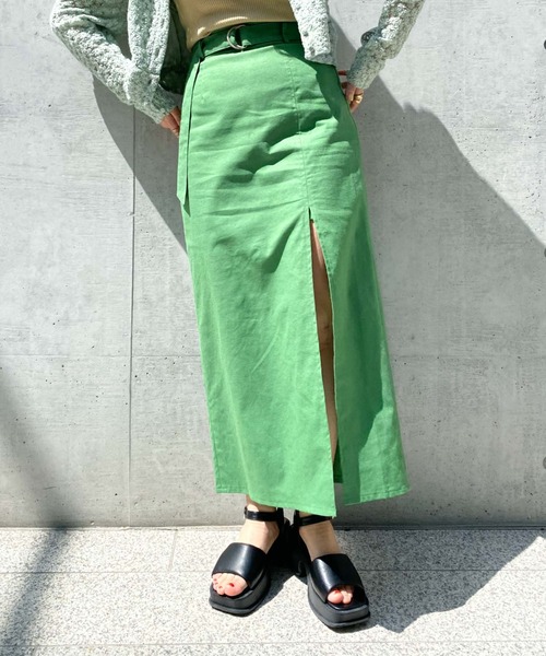archives（アルシーヴ）の「ベルト付きスリットロングスカパン（スカート・レディース・ブラック/ピンク/グリーン/アイボリー・MEDIUM）」の4枚目の写真